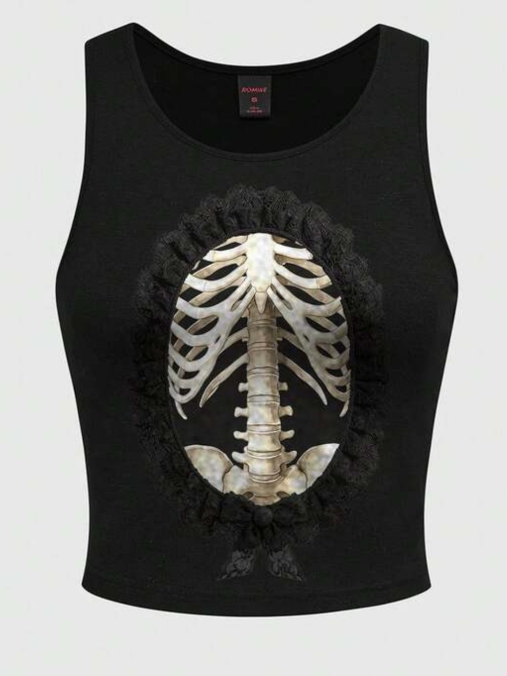ROMWE Black Ribcage Graphic Crop Tank